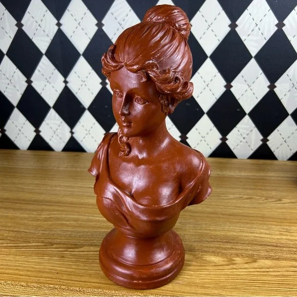Tall Neoclassical Lady Bust 15" Sculpture Chalk-ware Vintage Luxury Décor - Picture 14 of 15